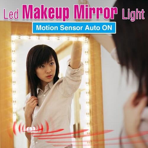 Makeup Mirror Light Strip Motion Sensor LED Makeup Lamp Dimmable USB LED Vanity Light Tape PIR Dressing Table Lamp Flexible DC5V