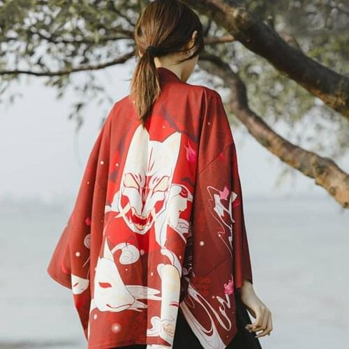 Japanese Kimono Traditional Yukata 2020 New Women Casual Anime Printing Shirt Clothes Traditional Kimonos Men StreetWear Coat