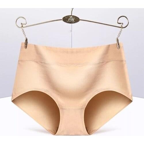 Womens Fashion Basic Elastic Comfortable Solid Color Cotton Underwear Soft Large Size Sexy High Waist Briefs Lady Panties