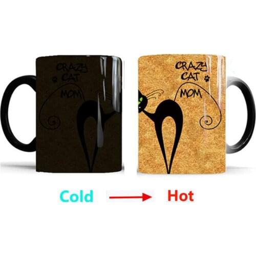 Crazy Lady Cat Mom Magic Mug 350mL Ceramic Coffee Mugs Novelty Heat Changing Color Transforming Tea Mugs Cup Gift for Friend
