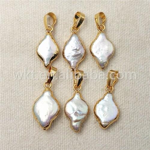 WT-P971 WKT New Design Pearl Pendant Fashion Rhombus Shape Pearl with gold electroplated high quality pearl pendant wholesale