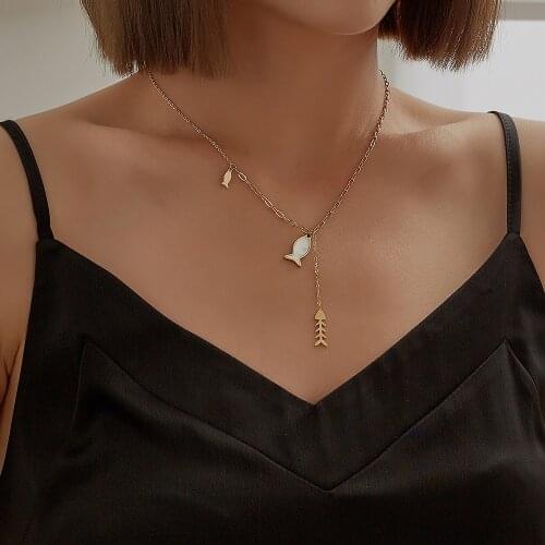 XIYANIKE 316L Stainless Steel Gold Color Fish Necklaces Enamel Chain Choker 2021 Pendants For Women Fashion Party Jewelry Gift