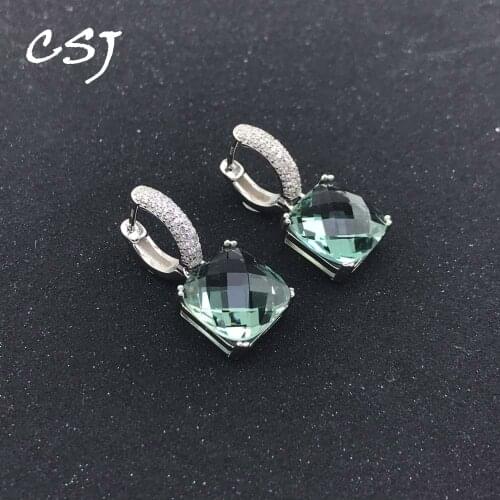 CSJ Green Amethyst Earring Sterling 925 Silver Aquamarine Smoky Quartz Created Zultanite 12MM Fine Jewelry for Women Party Gift