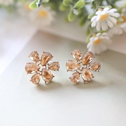 VEYO 12 Colors Cute Crystal Stud Earrings For Woman Flower Petal Stud Earrings Fashion Jewelry Gift