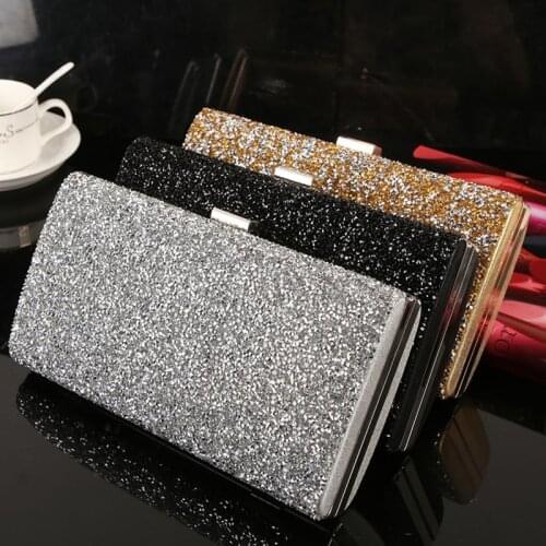 Women Evening Clutch Bag Diamond Sequin Wedding Clutch Purse and Handbag Party Banquet Black Gold Silver Two Chain Shoulder Bag