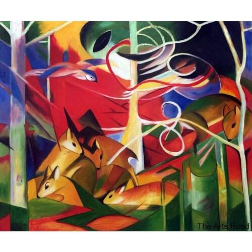Animal Abstract Oil Painting Deer in the Forest by Franz Marc Fine Arts Hand Painted 100% Oil on Canvas