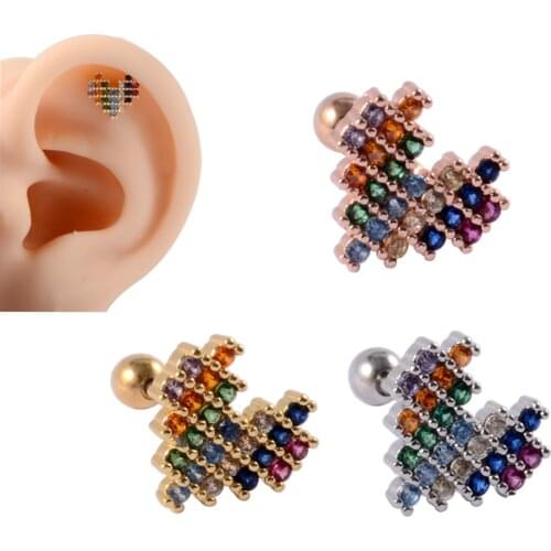 1pc 20g Tiny Ear Cartilage Tragus Stud Rainbow Gem Heart conch earrings Propeller Piercing Tragus Body Jewelry