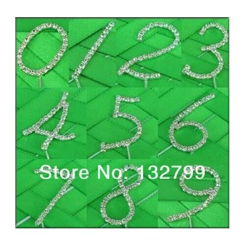 10pcs Rhinestone Crystal Diamante Numbers Cake Topper Tool Wedding Birthday Anniversary Party Decor Favor Supply