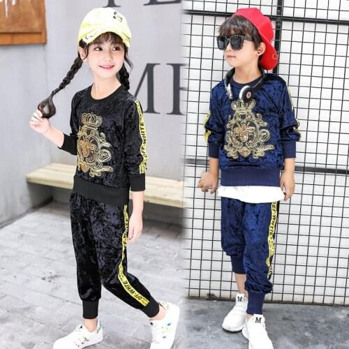 2021 New Embroidery Childrens Boys and Girls Sportswear Diamond Velvet Jacket Spring and Autumn Childrens Casual Set 5 Styles