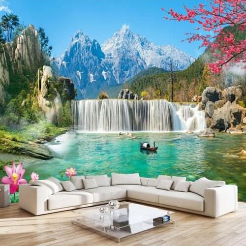 Snow Mountain Waterfall 3D Large Mural Wallpaper Wall Decals For Living Room Bedroom Background Photo Wall Paper Self Adhesive