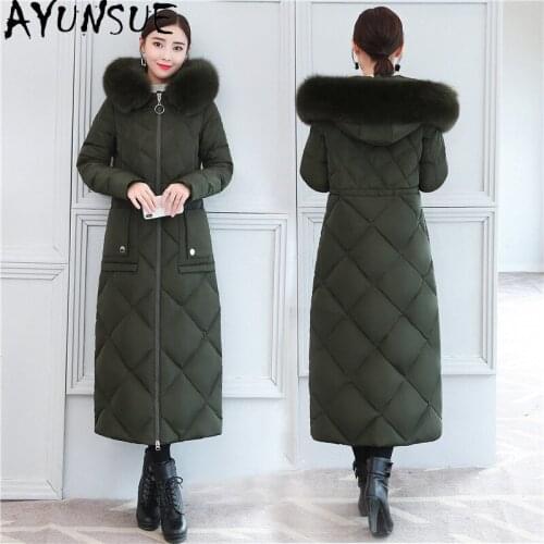 AYUNSUE Winter Duck Down Jacket Women Real Fox Fur Collar Long Woman Coat Thick Parkas Womens Clothing Warm Mujer Chaqueta 2020