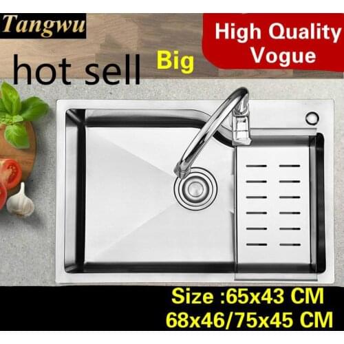 Free shipping Apartment kitchen manual sink single trough wash vegetables 304 stainless steel hot sell big 65x43/68x46/75x45 CM