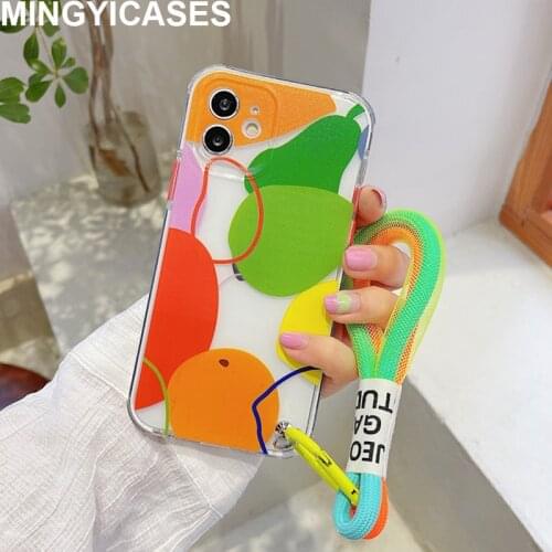 Case for Iphoen 7 8 Plus Soft TPU Silicon Cover for iPhone 12 Mini 11 Pro Max Xr Xs Max X Fresh Pear Orange Case with Strap Capa