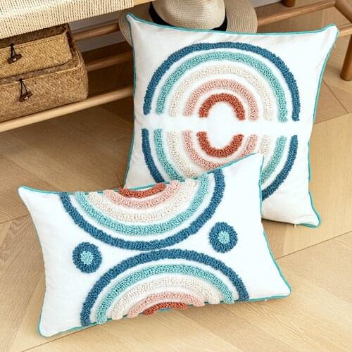Rainbow Cushion Cover Floral Pillow Cover 45x45cm/30x50cm Loop Embroider Home Decoration For Sofa Bed Chair Living Room Bed Room