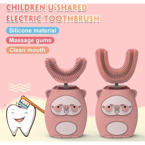 Children Electric Toothbrush 360 Degree U Sonic Electric Toothbrush Kids Silicone Automatic Ultrasonic Tooth Brush for 2-15 Year