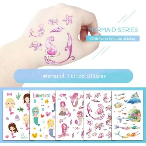 Mermaid Kid Tattoo Sticker Temporary Fake Tattoo Cartoon Flash Princess Sticker Fashion for Children Girls Hand Tattoo Decal