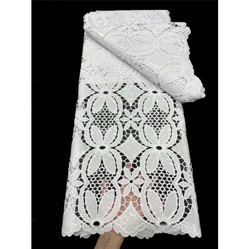 H&Q white nigerian cord lace sequin fabric 2021 high quality african lace fabric 5 yard new french milk silk for sewing wedding