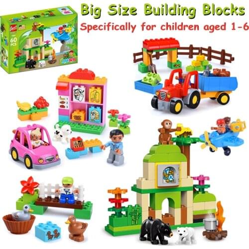 Diy Animal Car Big Building Blocks Toys Set Airplane Figures Big Size Bricks Compatible with Duploed Toy Gift for Children Kid