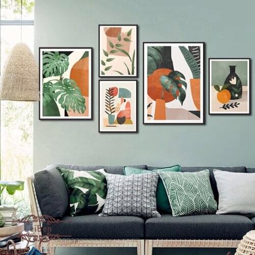 Cartoon Happy Life Landscape Illustration Poster Simplicity Plant Leaves Canvas Painting Wall Picture for Modern Home Room Decor