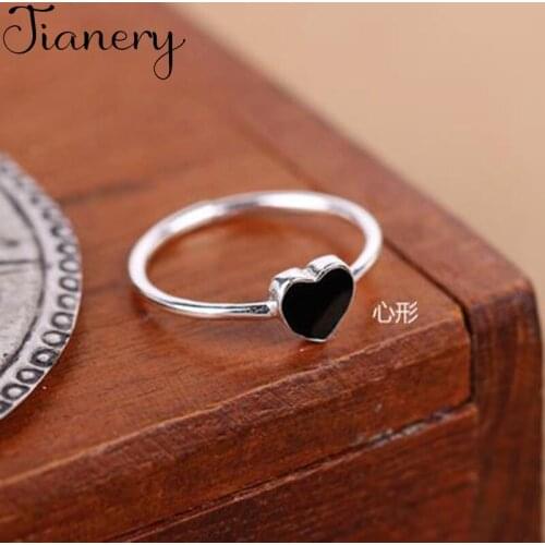 JIANERY Korean Trendy Silver Color Black Heart Rings For Women Lady Men Antique Rings Jewelry