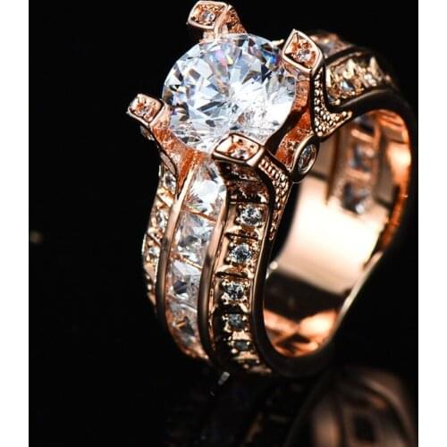 Luxury women Ring With Stone White Cubic Zirconia Ring For Women Vintage Rose Gold Wedding Jewelry Best Gift