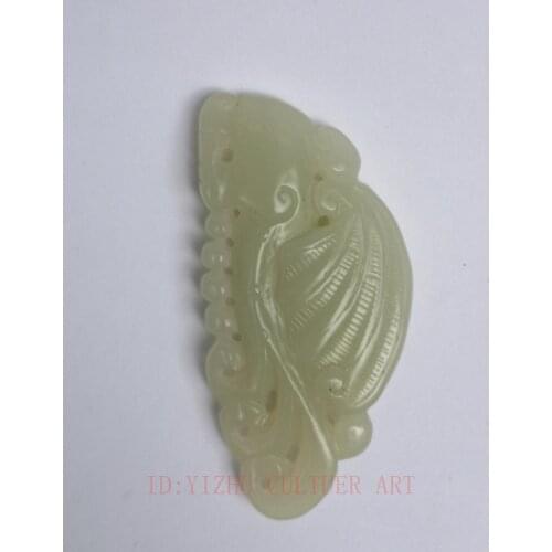 YIZHU CULTUER ART Collection Old China Xinjiang Jade Carving Phoenix Statue Pendant Decoration