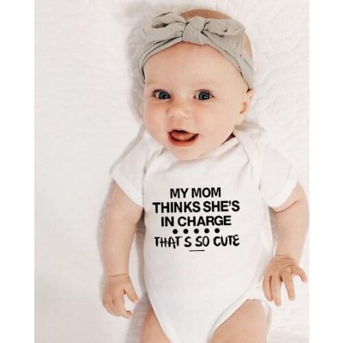 Newborn Baby Girls Boys Short Sleeve My Mom Thinks She Is In Charge Thats So Cute Letter Print Romper Jumpsuit Outfit Summer