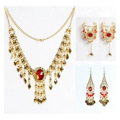 Wholesale 5 Piece Set Belly Dance Bollywood Necklace Earrings Bracelet Gold Plated Jewelry Set Indian Dance Costume Accessories
