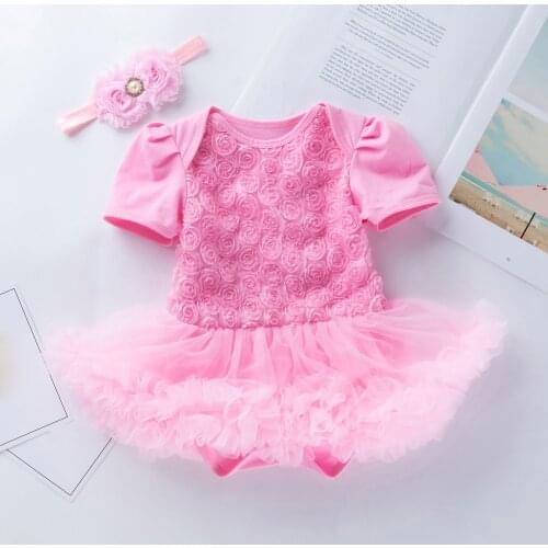 Toddler Baby Girls Clothes Sets Net Yarn Solid Color Rose Flower Romper Jumpsuit Bodysuit Short Skirt Newborn Kids Clothing