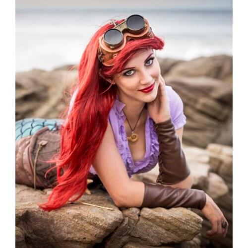 28'' 70cm Red Long Wavy High Temperature Fiber Little Mermaid Princess Ariel Cosplay Costume Wig + Track + Cap