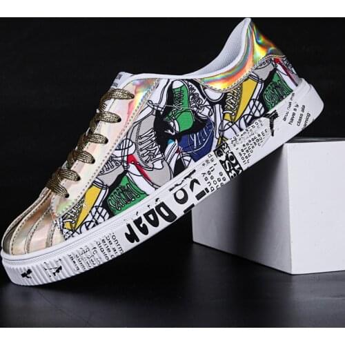 Womens Fashion Golden Shiny Glittr Shoes Womens Luxury Mirrors Casual Shoes Unisex Big Size 46 Flat Casual Sneakers Mujer Pisos