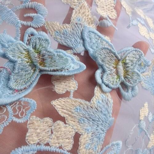 New elegant 3d butterfly on tulle embroidery lace fabric wedding dress lace fabric 1 yard