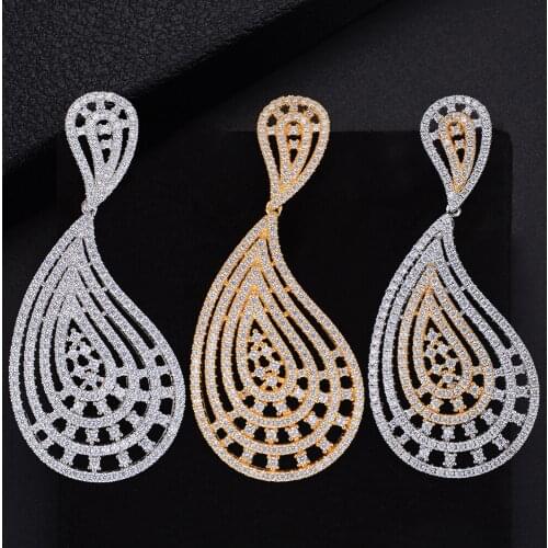 LARRAURI New Hot Luxury Cubic Zirconia Inlaid Nigerian African Dangle Drop Wedding Earrings Trendy Waterdrop Earrings For Women