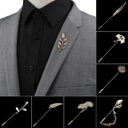 Mens Advanced Chic Brooches Gold/Black Leaf Pin Suit Shawl Lapel Pins Uxedo Corsage Hat Shirt Collar Pin Party Daily Accessory