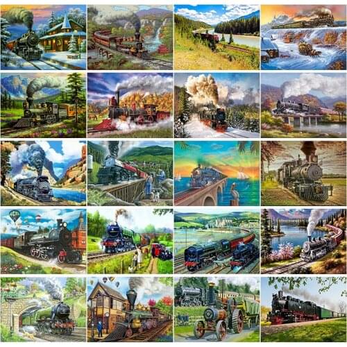 Oil Painting By Numbers Train Set On Canvas Frame Handmade Acrylic Paints Adults For Drawing DIY Kit Art Picture Decoration Wall