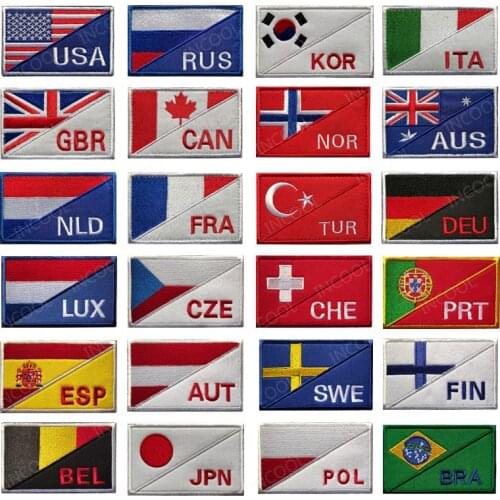 National Flags Embroidered Patches Russia France Germany USA Italy Brazil Korea Canada Japan Spain Flag Emblem Embroidery Badges