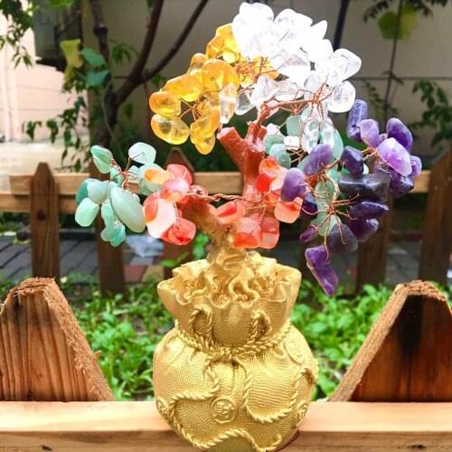 Natural Crystal Lucky Tree Money Tree Ornaments Bonsai Style Wealth Luck Feng Shui Ornaments Home Decor