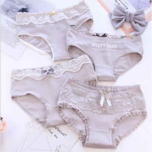 New Arrived 4Pcs/Lot Girl Panties Underwear Lace Briefs Cotton Lingerie Soft Comfortable Bowknot Cartoon Panty Wholesale Y-4