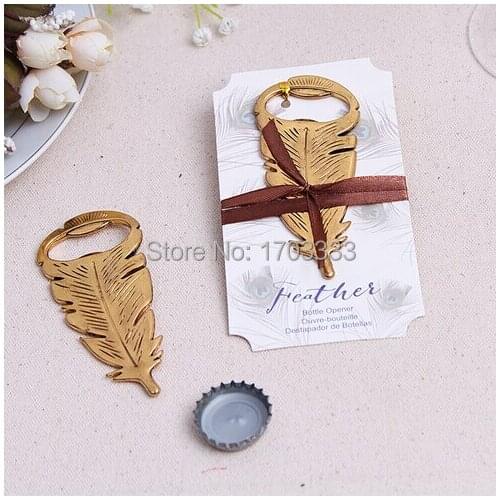 100PCS "Gilded Gold" Feather Bottle Opener Souvenir For Birthday Parties Kids Adult Birthday Favors And Gifts Free Shipping