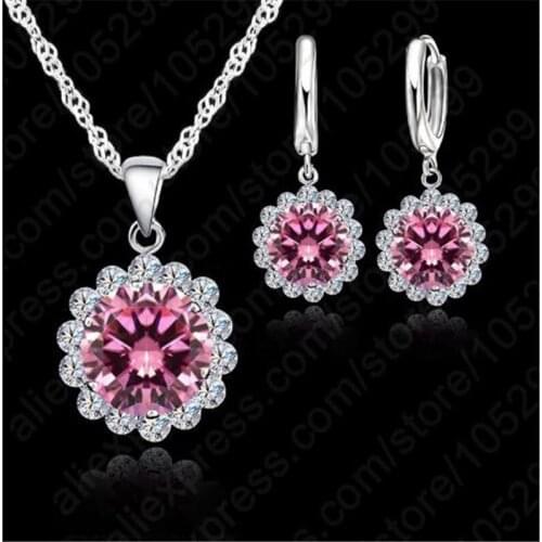 925 Sterling Silver Austrian Crystal Water Drop Pendant Necklace Charming New Women Jewelry Sets Real Stick Earrings Sets