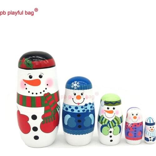 PB Playful bag Five layer Snowman Russian dolls wooden DIY toy set crafts Valentines day birthday gift home decoration HG83