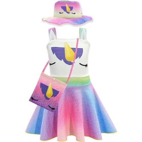 Unicorn Dress Little Girl Summer Princess Rainbow Frocks Toddler Vestido Unicornio Infantil Baby Girls Party Children Costumes