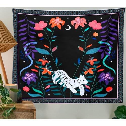 Psychedelic Fox Tapestry Wall Hanging Pink Decor Cloth Flowers Tapestry Wall Hanging Retro Tapestry Wall Covering