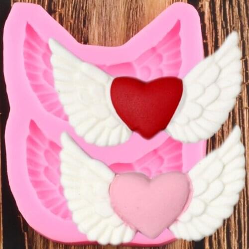 3D Heart Shape Silicone Molds Wedding Wings Cupcake Topper Fondant Cake Decorating Tools Cake Baking Candy Clay Chocolate Moulds