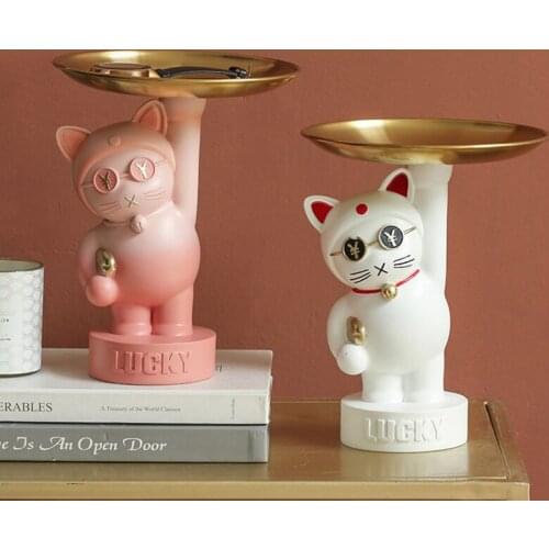 Nordic Lucky Cat Decoration Desktop Entrance Key Storage Creative Light Luxury Living Room Decoration Housewarming New Home Gift