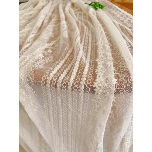 1 Yard Ivory Embroidered Tulle Lace Fabric With Elegant Florals Beige Mesh Lace Fabric Retro Style Wedding Table Cloth