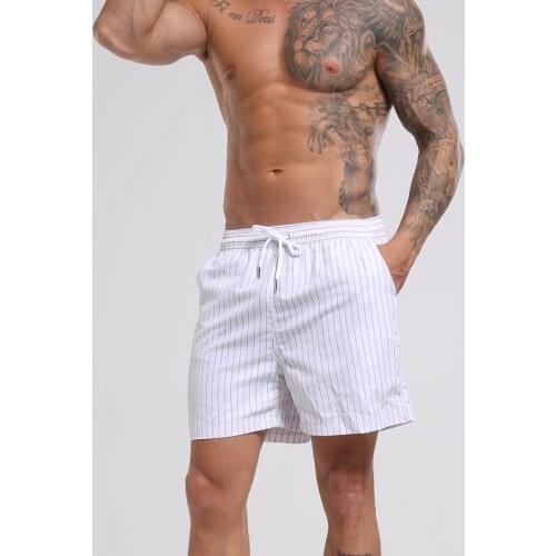WD953 2019 new summer men beach leisure shorts panties white stripe swimwear men swimsuits sunga board surf swimming trunk short