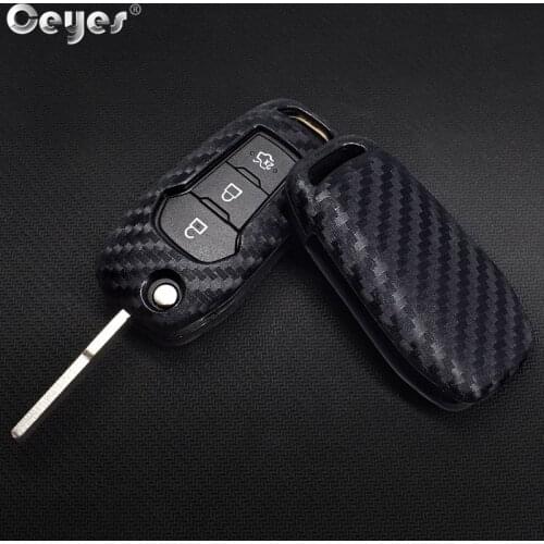 Ceyes Auto Protective Fold Key Covers Shell Car Styling Case For Ford Focus Everest Explorer Edge Kuga Carbon Fiber Accessories