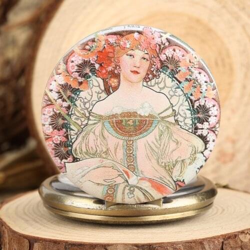 Bronze Flower Women Case Pocket Watch Woman Quartz Movement Necklace Chain Clock Souvenir Gifts for Female Girls