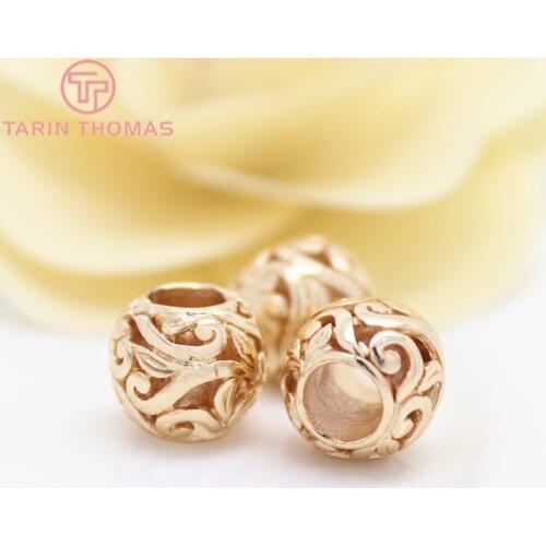 4PCS 12x10MM 24K Champagne Gold Color Plated Brass Large Hole Spacer Beads Bracelet Beads High Quality Diy Jewelry Accessories